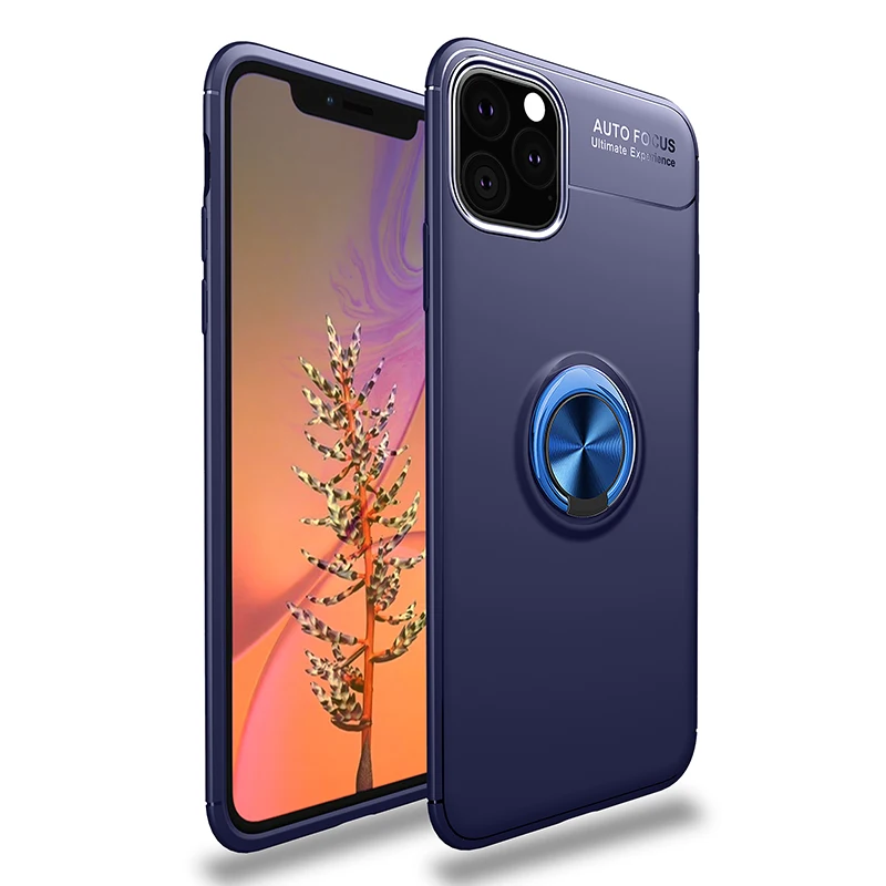 Blue Для iPhone 11 Pro Max чехол для телефона металлический палец кольцо матовый мягкий термополиуретан силиконовый задняя крышка для iPhone 11 противоударный жесткий чехол для телефона - Цвет: Blue