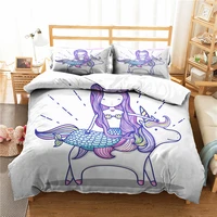 cartoon bed linen mermaid riding a unicorn printed duvet cover set bedroom clothes quilts and bedding with pillowcases for kids