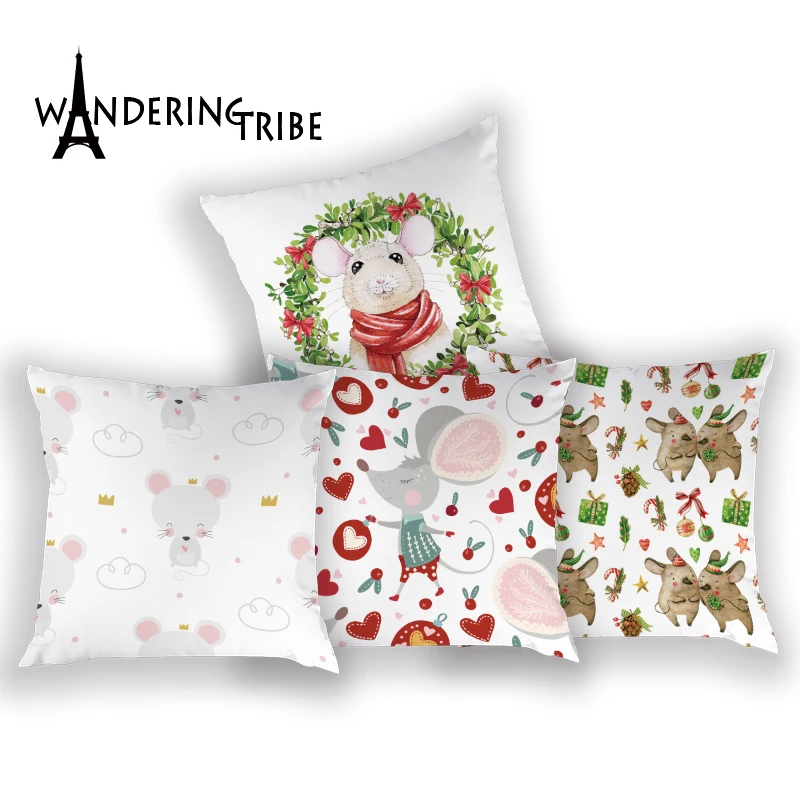 

Cute Mouse Cushion Cover Cartoon Pillowcases Polyester Nordic Style Sofa Cushions Cover Car Decoration Pillow Case 45*45CM Cojin
