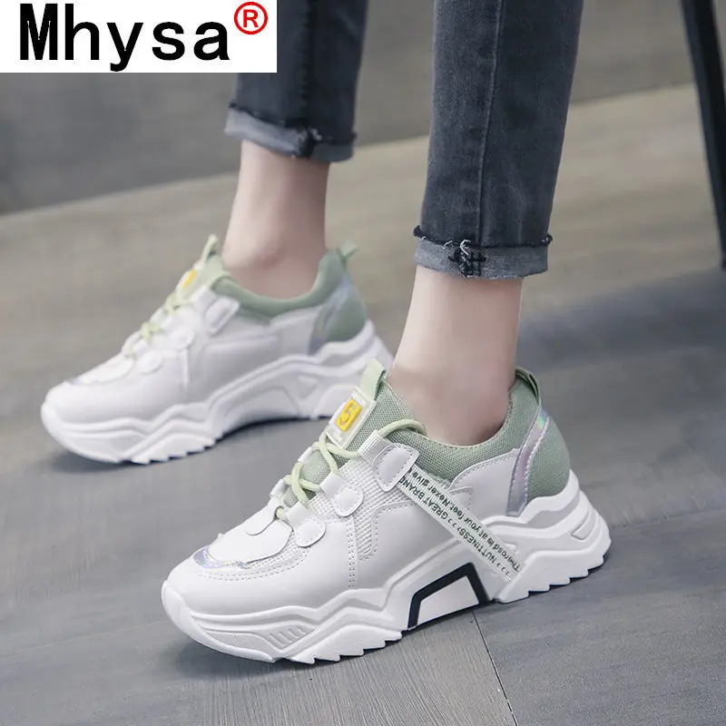 

2021 Spring New Women's Casual Shoes Comfortable Lace-up Vulcanized Shoes Women Thick-soled Increased Sneakers Shoes for Woman