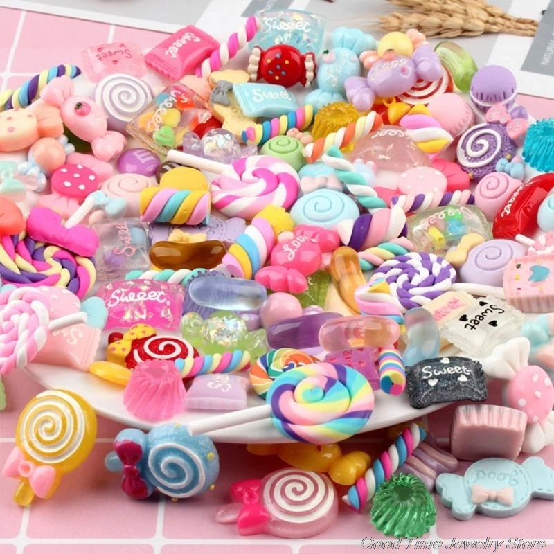 

30/50/100Pcs Assorted Resin Charms Mixed Candy Sweets Drop Oil Flatback Cabochon Beads for DIY Scrapbooking Phonecase Crafts