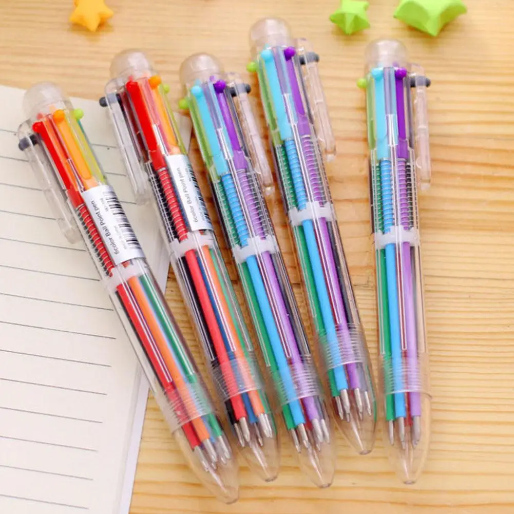 

Creative Multicolor Ballpoint Pen Lovely Oil Pen Stationery Press Six Color Oil Pen For Student Prize