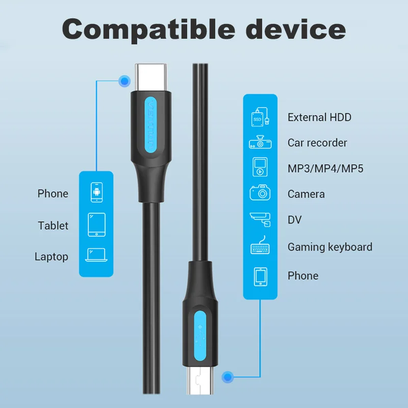 Vention Mini USB к C кабель Type адаптер для цифровой камеры MacBook proMP3 плеер HDD Type-c Мини |