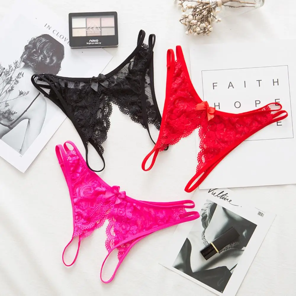 

Sexy Women's Underwear Lace Transparent Traceless Style G-String Hollow T-Shaped Pants Low Waist Split Ends Free Temptation