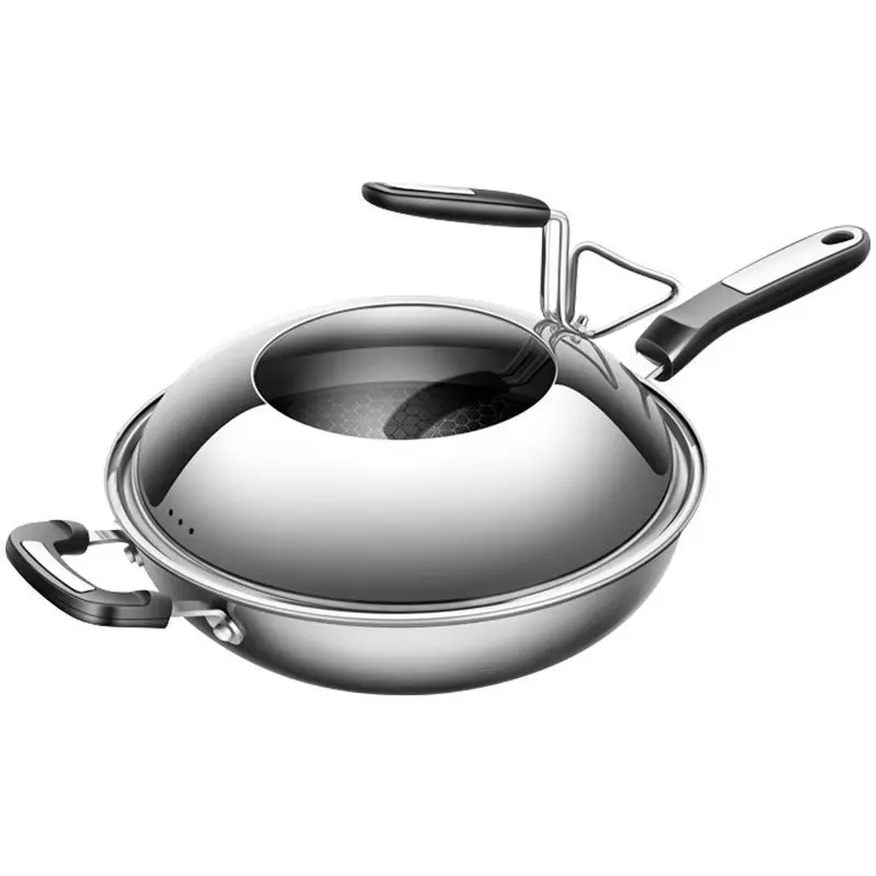 

304 Stainless Steel Wok Non-stick Pan Uncoated Induction Cooker Gas Stove Suitable for Household Cooking Pots Cast Iron Cookware