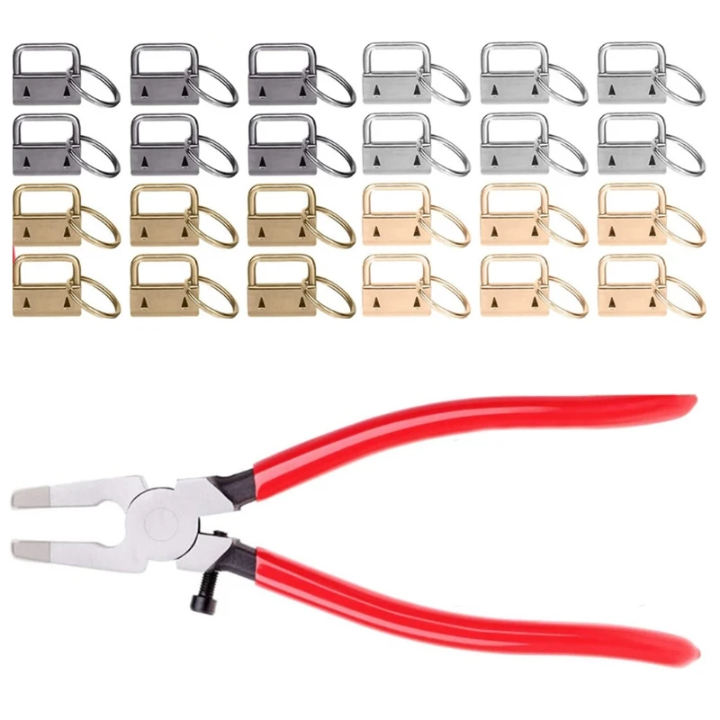 

40pcs 25mm Key Fob Keychain Hardware with Pliers Tool Set for Wristlet Key Lanyard Making Install Supplies