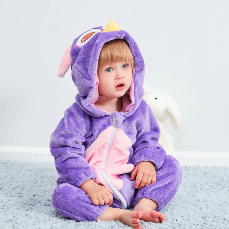 Милый Мультфильм Детские Пижамы набор Новинка Хлопок baby rompers мальчик в девочке Синий Стежка Животных Комбинезон Стежка Наборы для Младенцев одним Pieces - Цвет: Purple owl