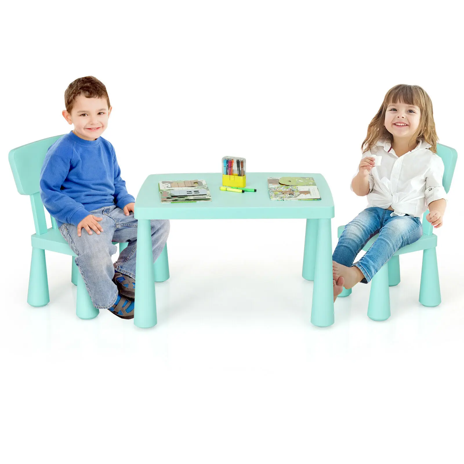 Babyjoy Kids Table & 2 Chairs Set Toddler Activity Play Dining Study Desk Green  HW66810GN