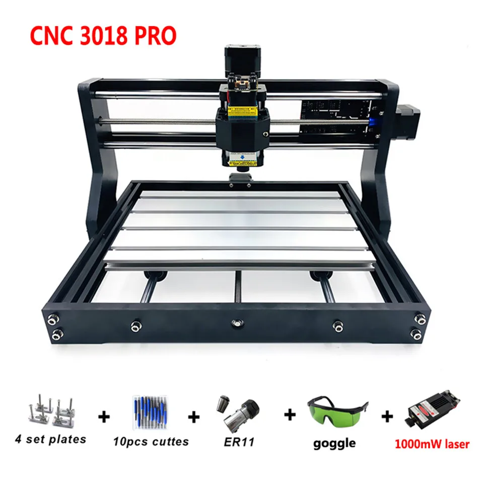 CNC 3018 PRO лазерный гравированное дерево фрезерный станок с ЧПУ GRBL ER11 Хобби DIY гравировальный станок для дерева PCB ПВХ Мини CNC3018 гравер - Цвет: add 1000mw laser