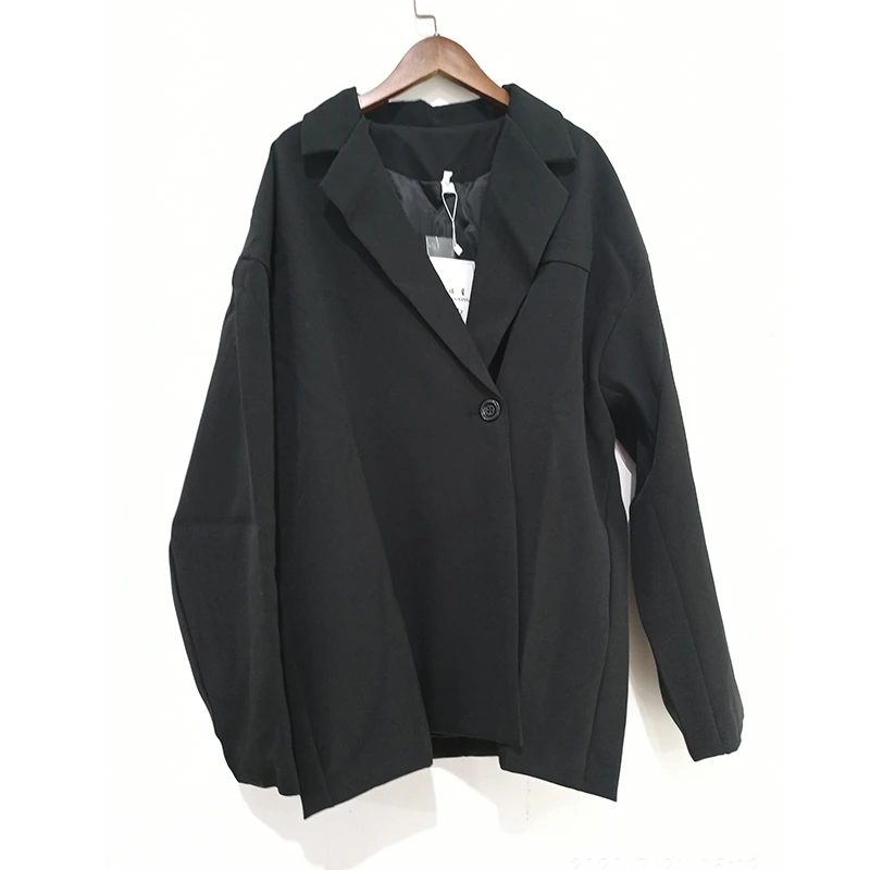 Женский винтажный пиджак LANMREM однотонный свободного кроя с воротником и длинными