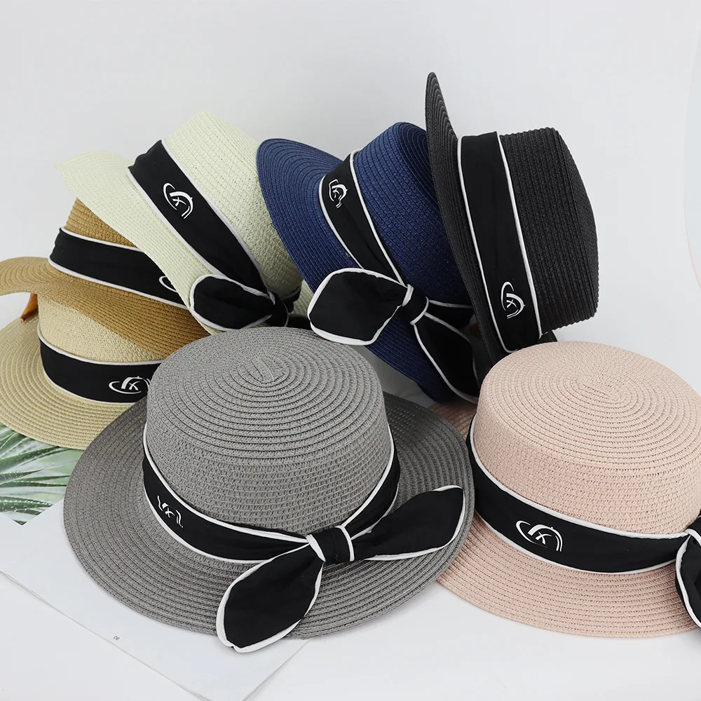 Новая женская шляпа от солнца Маленькая прозрачная соломенная с бантом и лентой