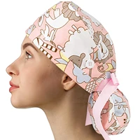 pet shop scrub cap with buttons bouffant hat with sweatband for womens long hair gorro quirofano mujer nurse hat a20