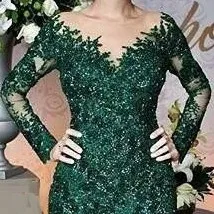 Dark Green Mermaid Mother Of The Bride Dresses Appliques Jewel Neck Long Sleeves Sheer Long Formal Dinner Wear я же мать