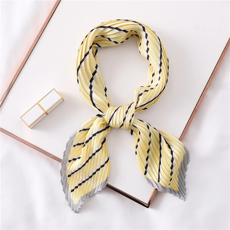 Модный Шелковый квадратный гофрированный шарф для женщин плиссированные шейные