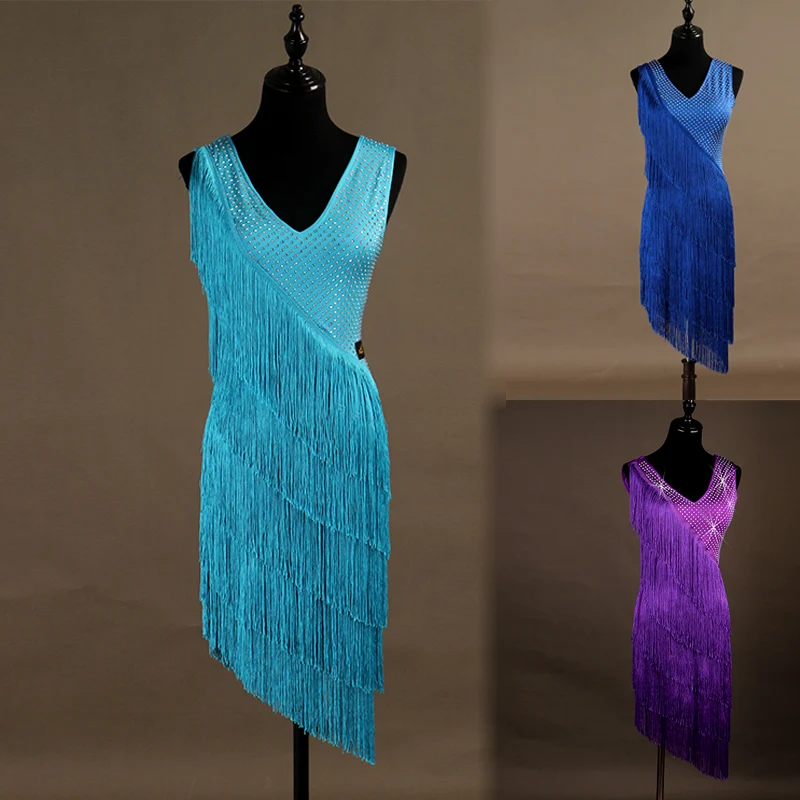 Костюмы для латиноамериканских танцев женское блестящее платье с бахромой