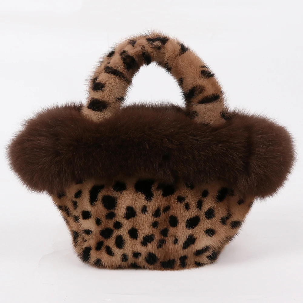 Зимняя меховая сумка через плечо женская с леопардовым принтом сумка-тоут |