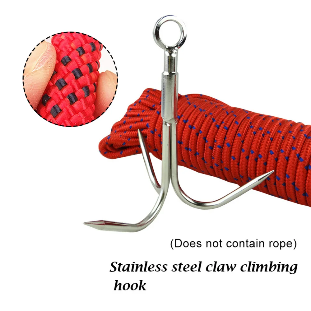 

20M 3-claws Grappling Hook Steel Carabiner Climbing Safety Rope Cord Life-Saving Emergency Escape Rope for Outdoor Climbing Anch