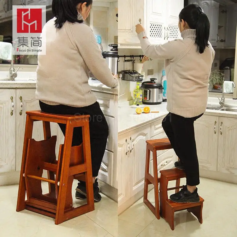 Бытовая многофункциональная складная лестница импортная из цельной древесины