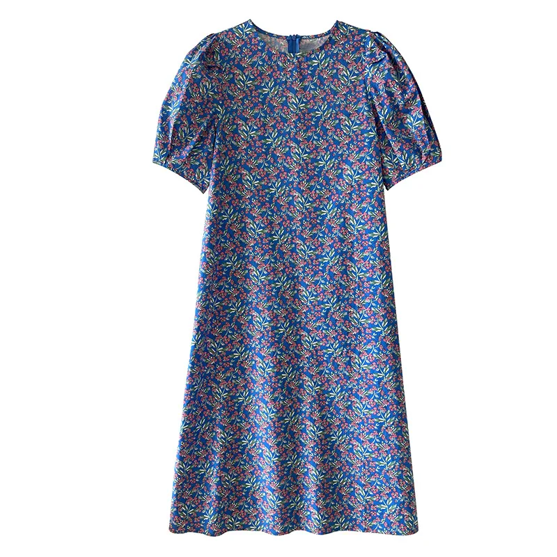 

Yeeloca French Temperament Floral Dress 2021 New Style Bubble Sleeve Blue Green Vestidos Summer Korean retro Long Dress