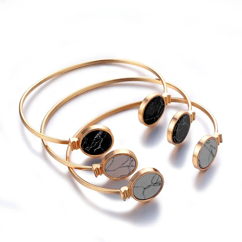 

Fashion Charm Bangles Opening Adjustable Women's Geometric Round Black and White Marbles Bangles & Bracelets