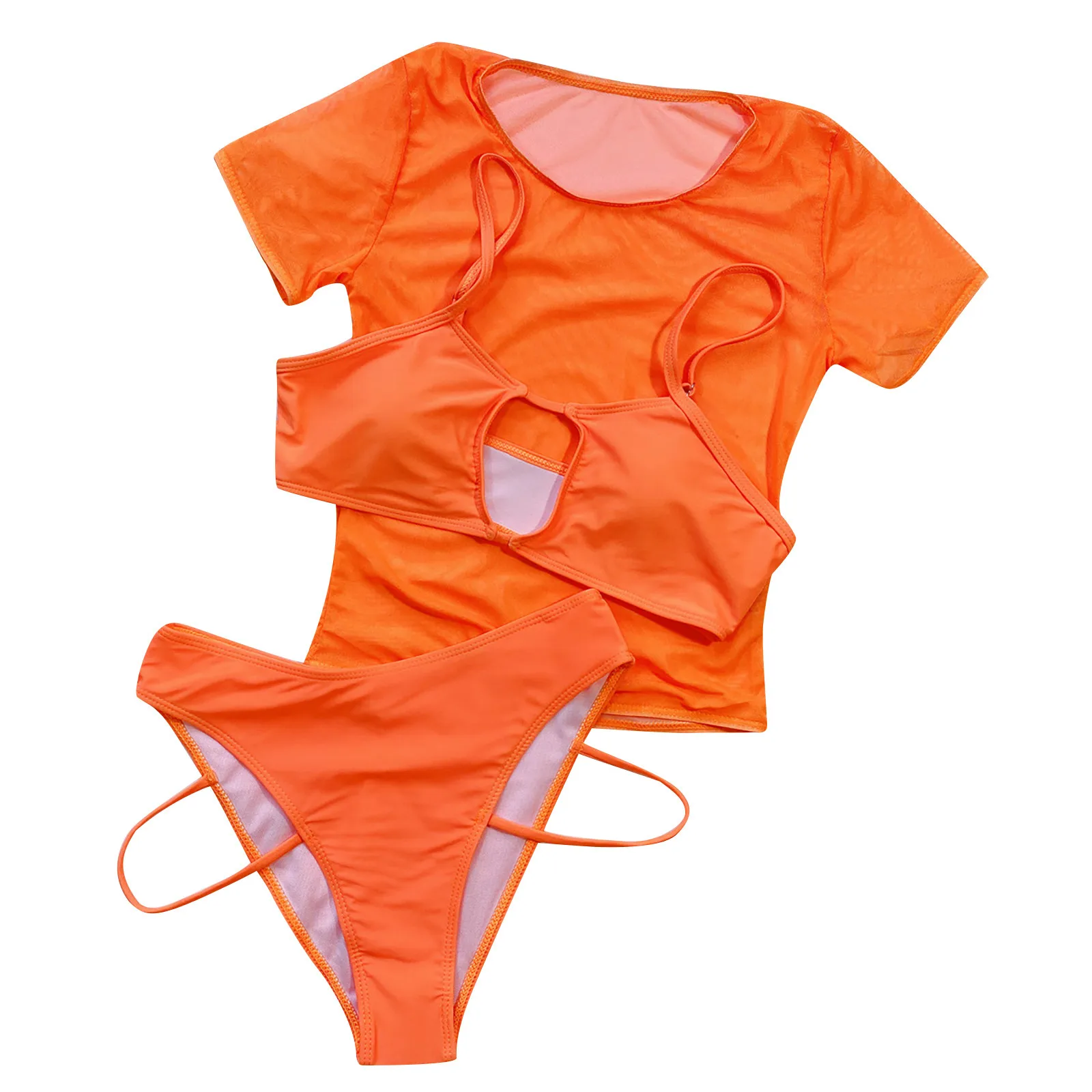 

ISHOWTIENDA 3piece Suit Women's Swimsuit Perspective Bikini Set Push-up Pad Swimwear Swimsuit Beachwear #9