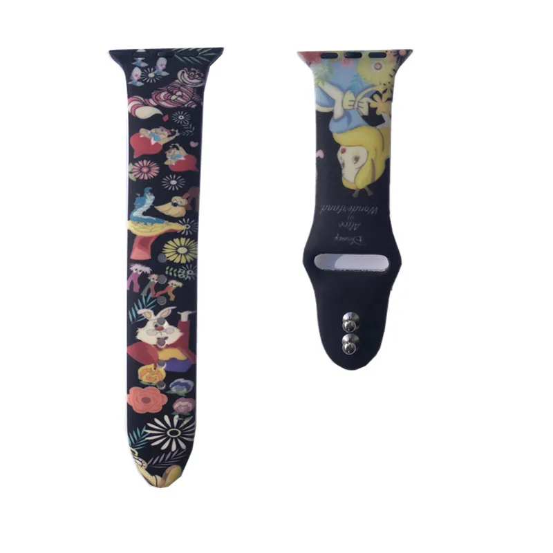 Black Alice Band YUKIRIN Cartoon Stitch Lion King Little Mermaid Silicone Sport Band For Apple Watch Series 5 4 3 2 1 Wrist Strap Case for iWatch - Band Color: Black Alice Band