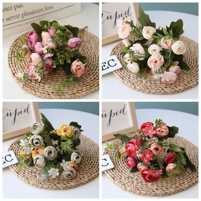 

1 Bouquet 13 heads Artificial Flowers Peony Tea Rose Autumn Silk Fake Flowers for DIY Living Room Home Garden Wedding Decoration