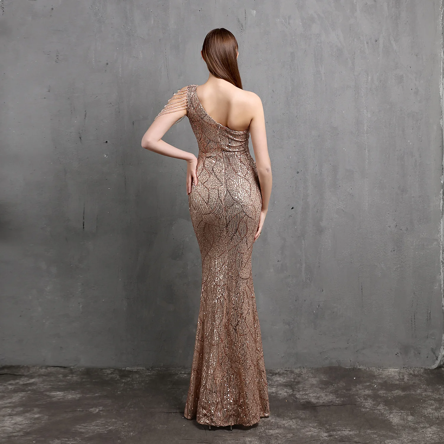 

Sladuo One Shoulder Sequins EmbroideryMermaid Evening Dress Sexy Hollow Out Sleeveless Formal Party Dress Vestido De Festa