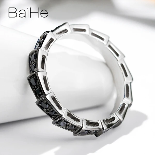 BAIHE Solid 14K белое золото+ черное золото Сертифицированный круглый вырез около 0.39ct натуральные черные Алмазы обручальные свадебные женские кольца мужское кольцо красивые и элегантные модные тонкие украшения в подарок паре кольцо