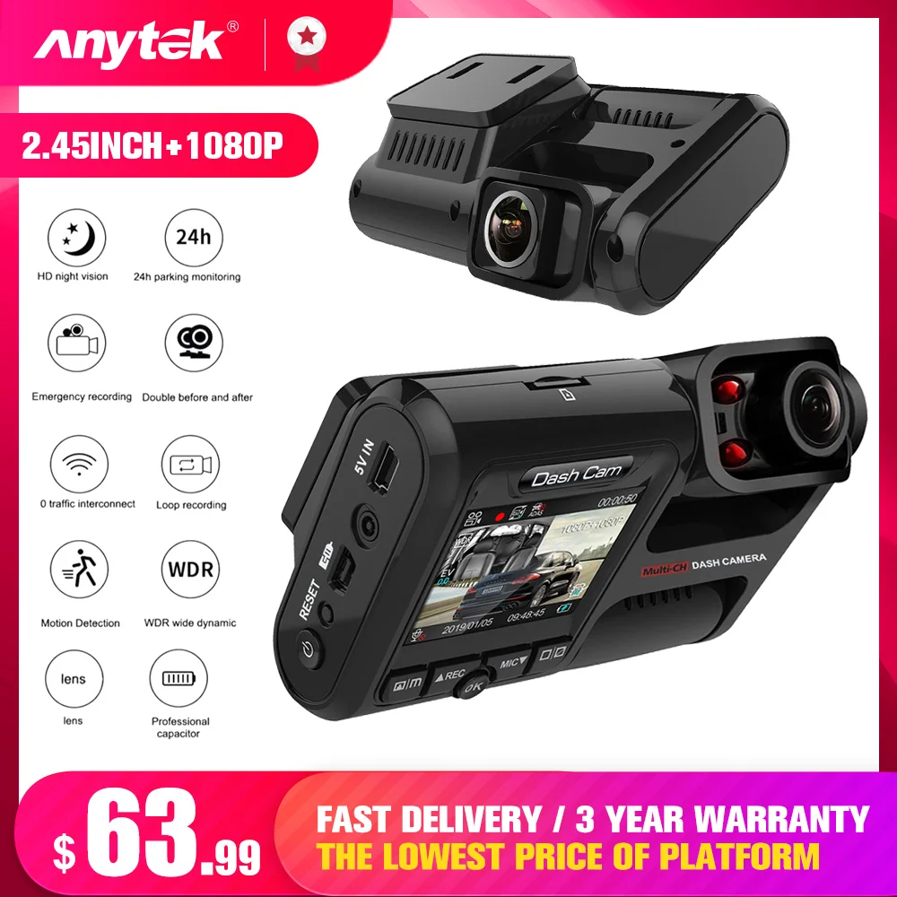 Anytek WiFi GPS 1080p 360 панорама 170 градусов видеорегистратор g сенсор Автомобильный с