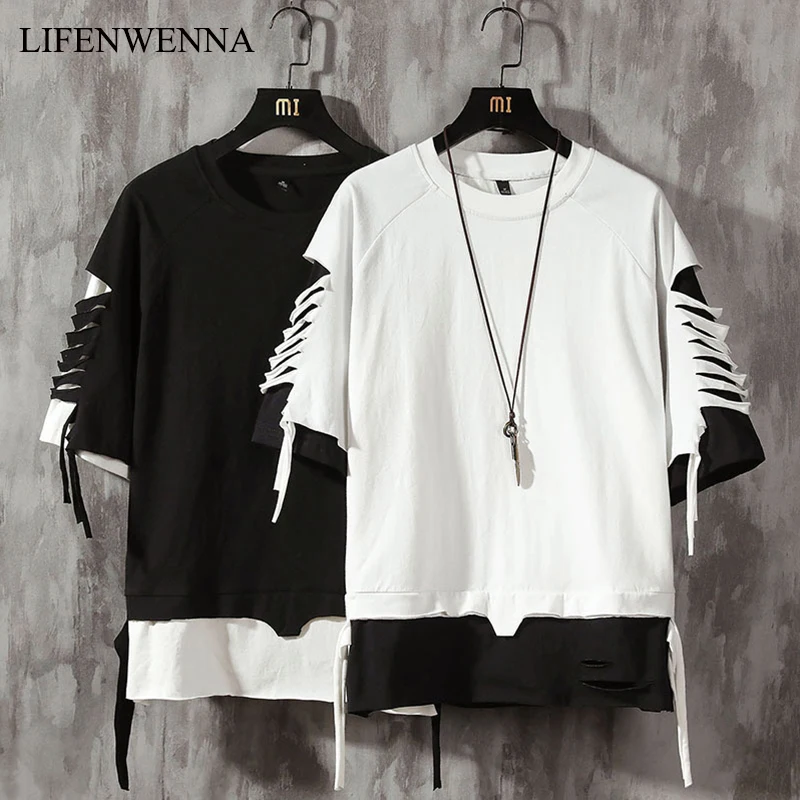 

LIFENWENNA Short Sleeve T Shirt Men Hip Hop Mens Cotton Plus Size Tshirt O-neck Summer Tee Causal Fashion Loose Tshirts M-5XL