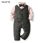 Комплект одежды для маленьких мальчиков, рубашка с длинным рукавом, галстук-бабочка, жилет и брюки, официальный комплект из 3 предметов