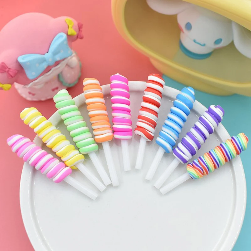 

Разноцветные миниатюрные леденцы для кукольного домика, 10 шт., еда, десерт, сахар, с держателем для чехла, имитация конфет, кухонные игрушки