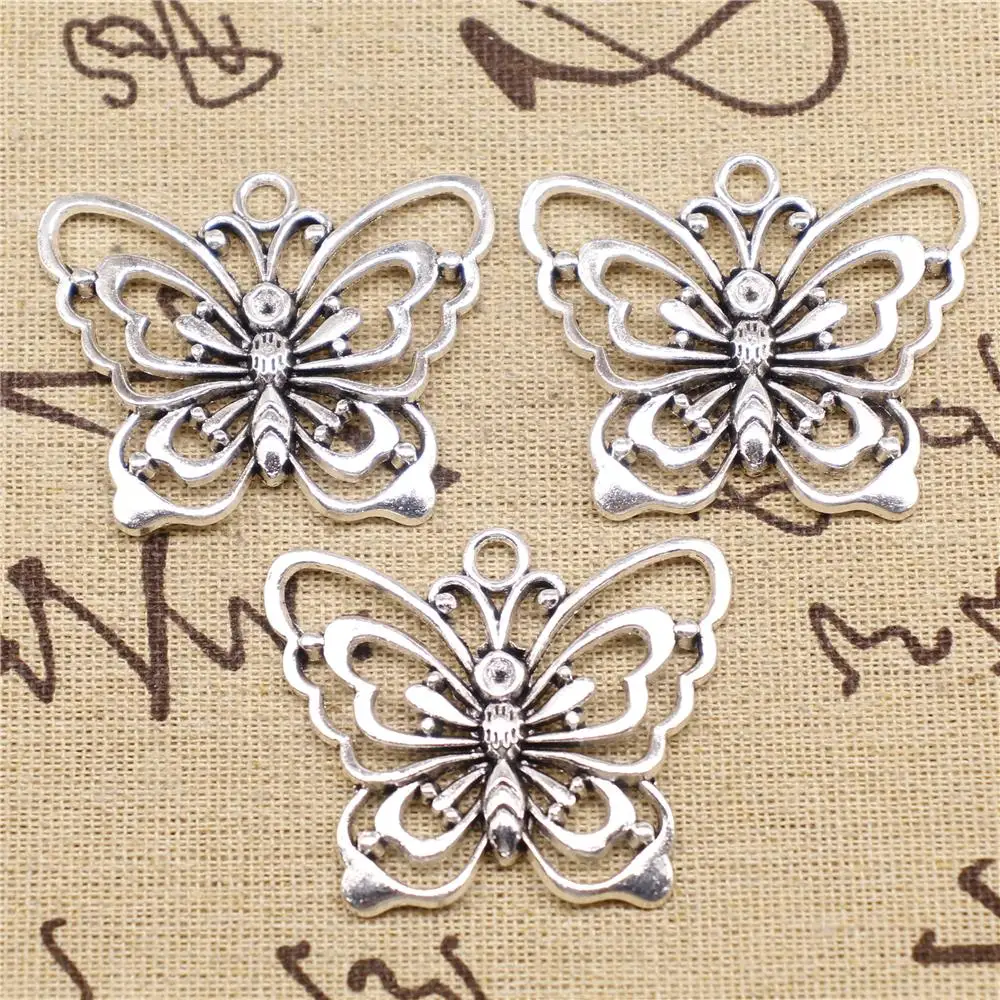 

Jewelry Making Charms 2pcs 38x47mm Antique Silver Color Butterfly Pendants