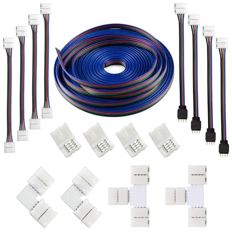 

TOP 16.4FT(5M) 4-Pin RGB LED Strip Extension Cable,LED Strips Connectors Kits for 5050 Flexible RGB LED Strip Light