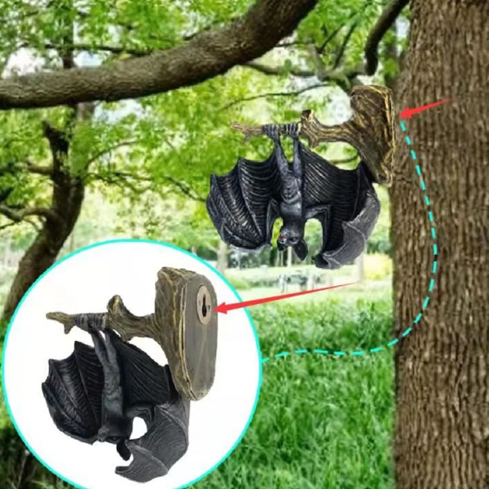 Colgante de &aacute;rbol de pared de murci&eacute;lago al rev&eacute;s, figurita de Animal en resina ornamento para exteriores, para Halloween, ambiente interesante, decoraci&oacute;n de jard&iacute;n-2