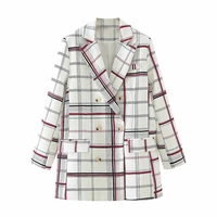 xnwmnz fashion autumn women plaid blazers and jackets work office lady suit slim double breasted business female blazer coat