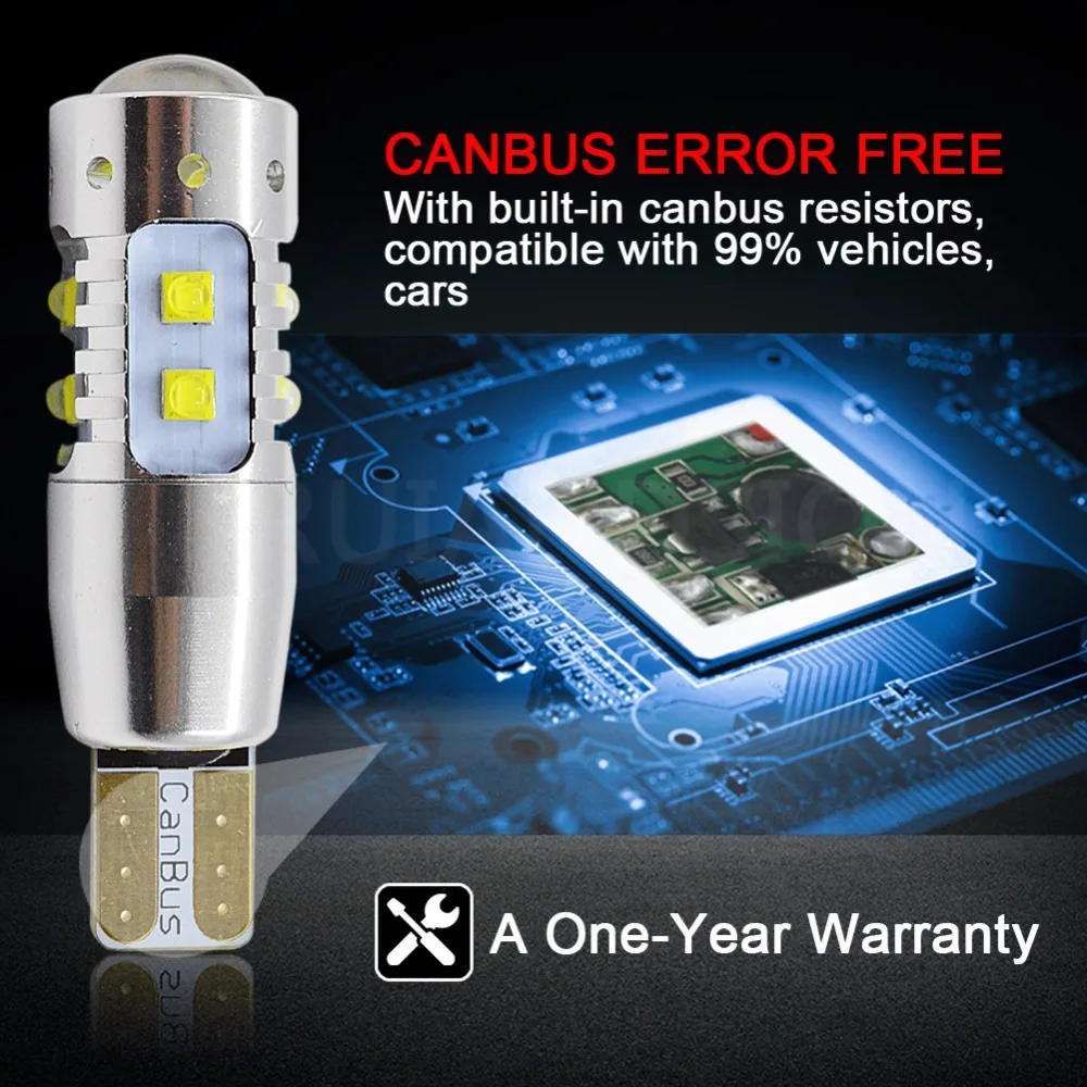2 шт./лот 30 Вт/50 Вт/60 Вт/80 Вт AC12V 24V W5W T10 ошибок Интерьер Белый светодиодный CANBUS 6/10/12/16-SMD XBD чипы с объектив проектора
