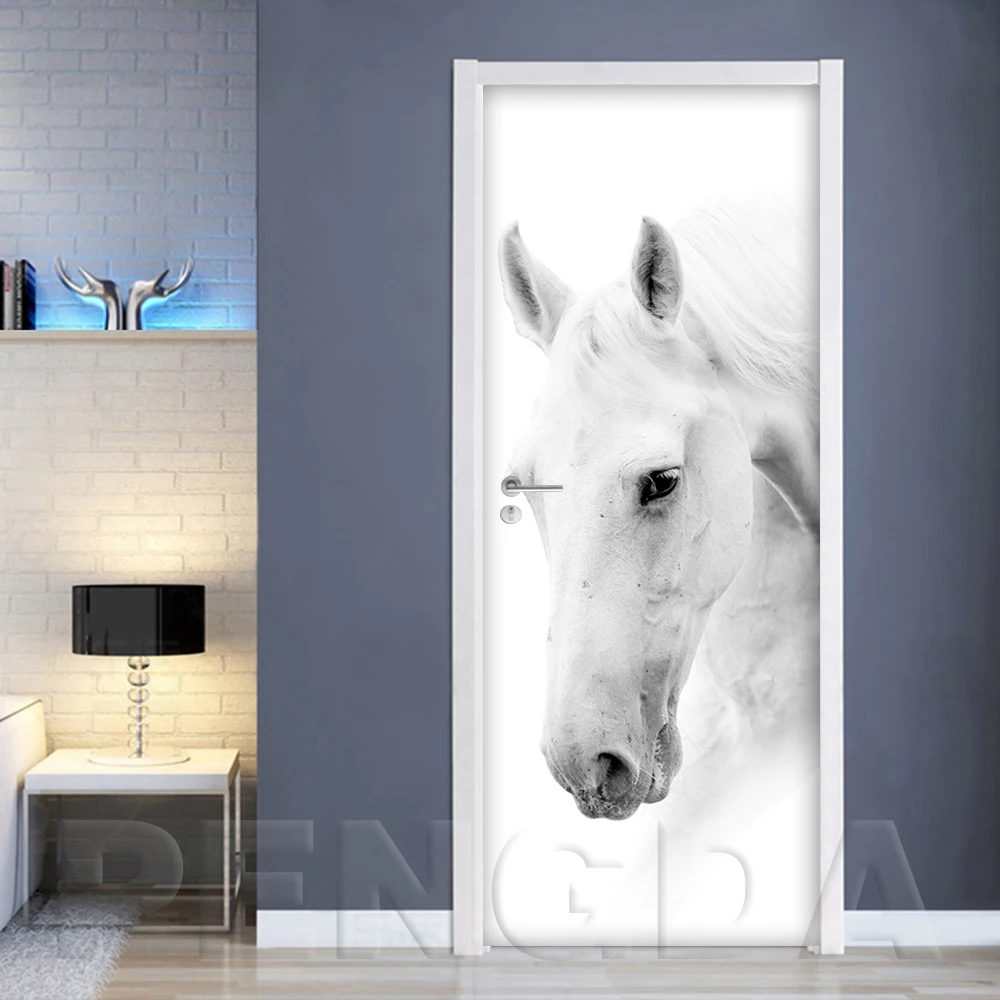 Самоклеющиеся дверные наклейки обои животное лошадь Diy печать Настенная картина с пейзажем домашний декор Фреска гардероб переводная бумага для обновления интерьера - Цвет: Door LXR3480-06