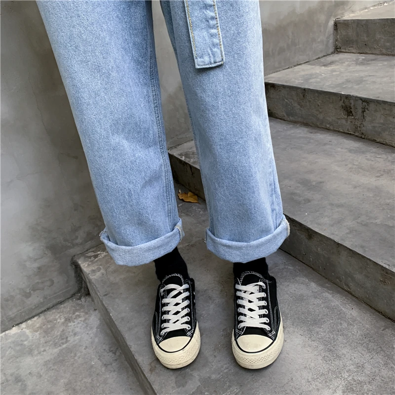 

2021 New High Waist Jeans Women Streetwear Bandage Denim Plus Size Jeans Femme Wide leg pants Pants Skinny Jeans Woman KZ397