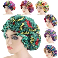 stylish floral print double layer women satin bonnet fashion big bonnet for lady sleep cap headwrap hat hair wrap accessories