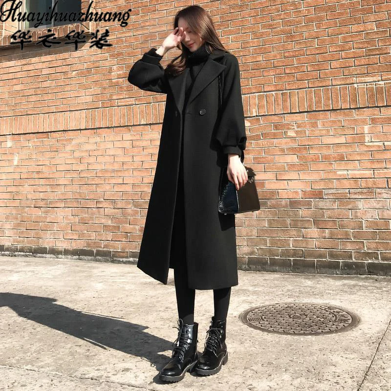 

Fat plus size woolen coat women's 100 kg long over the knee 2021 autumn and winter new style thin trendy woolen coat