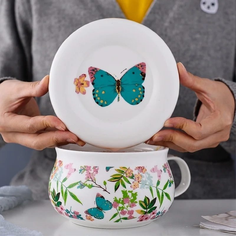 Американская фарфоровая чаша для хлопьев с крышкой ручка микроволновой печи