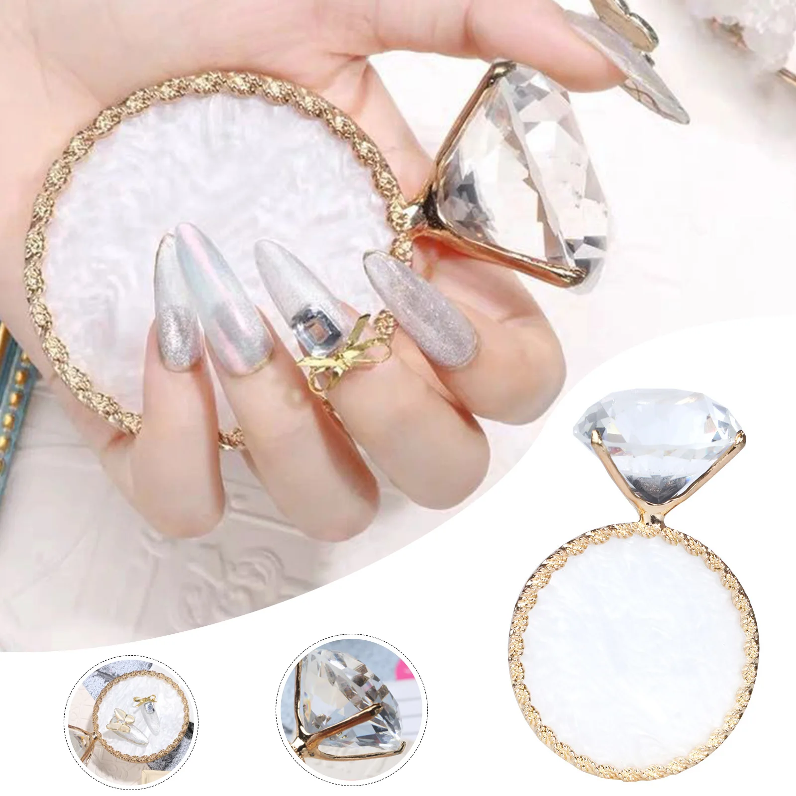 

1PC Diamond False Nail Art Plate Tips Display Stand Golden Rim Agate Palette Nail Polish Gel Display Photo Props Showing Tools