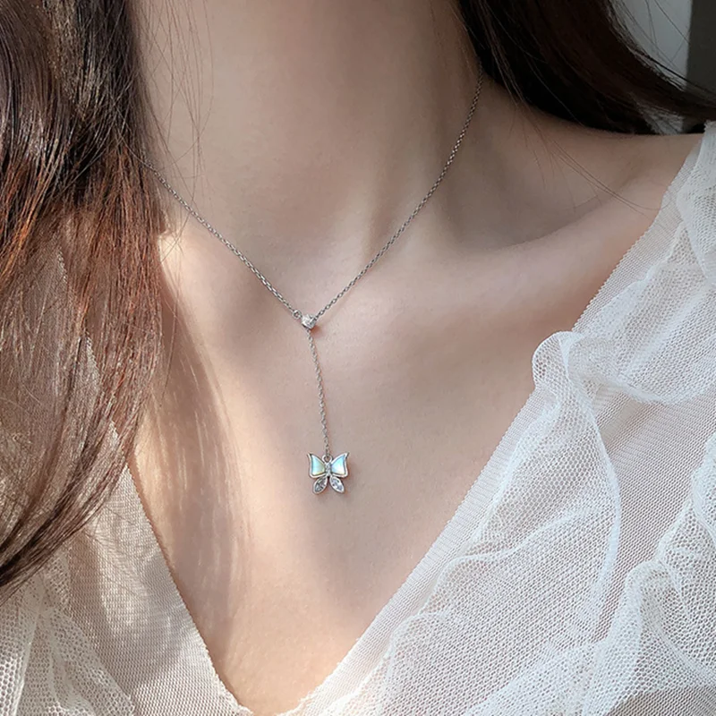 

Sweet Opal Crystal Butterfly Clavicle Chain Necklaces For Women choker collares Wedding gift lovers Jewelry