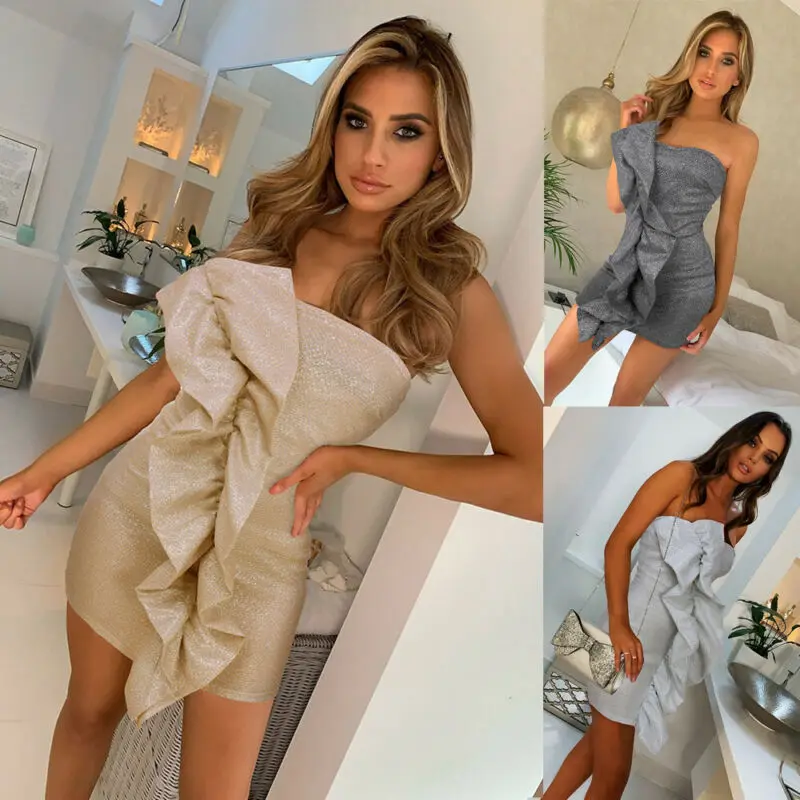 2020 Summer Vadim Women Off Shoulder Prom Bodycon Mini Dress Sequined Party Club Dresses Mujer Ruffle Vestido | Женская одежда