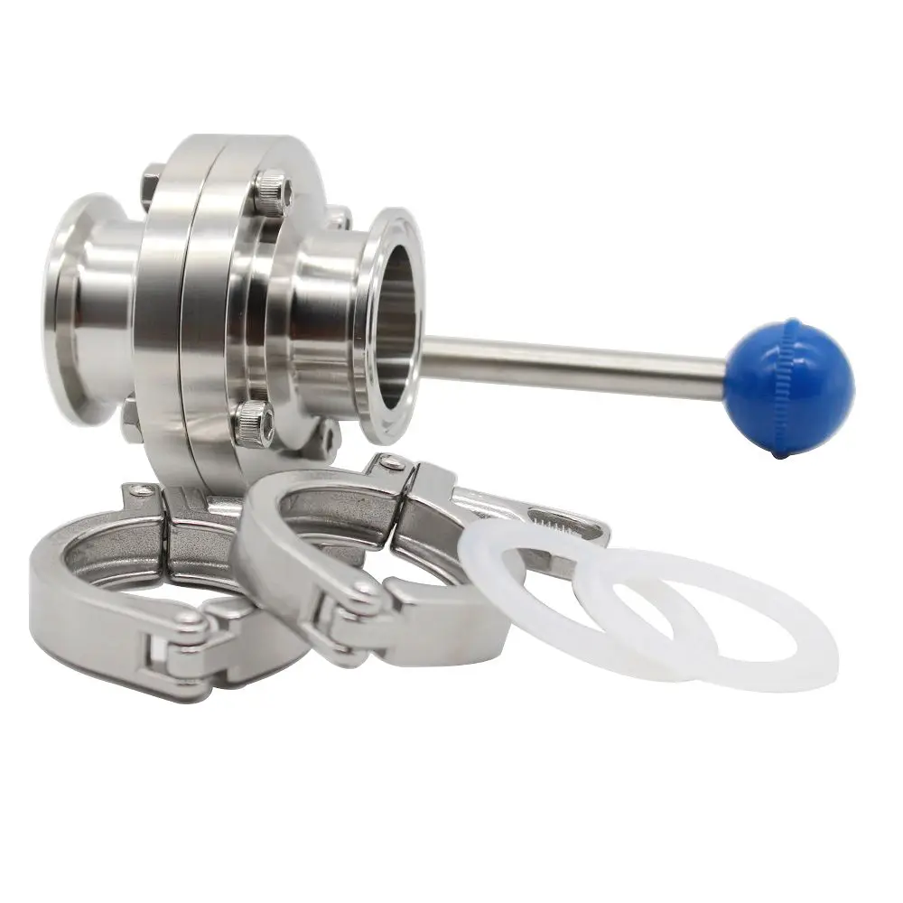 1 5 &quot2&quot SS304 санитарный зажим клапан-бабочка из нержавеющей стали + 2 зажима