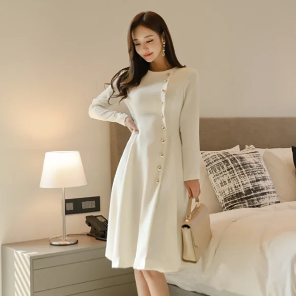 Элегантное платье женское Повседневное с длинным рукавом офисное подиумное