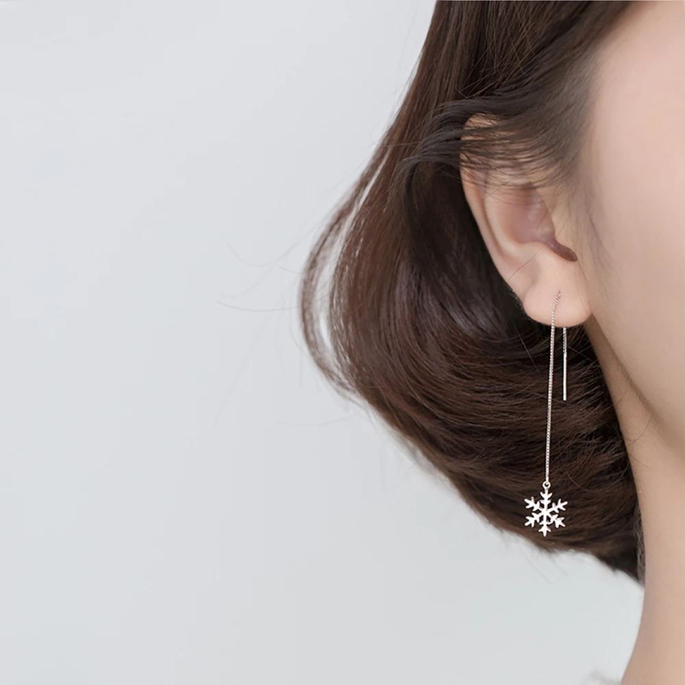 

Elegant Snowflake Droop Earrings for Women Solid 100% 925 Sterling Silver Prevent Allergic Earrings Wedding Fine Jewelry Gift