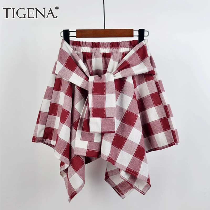 Женская клетчатая мини-юбка TIGENA короткая юбка с завышенной талией и